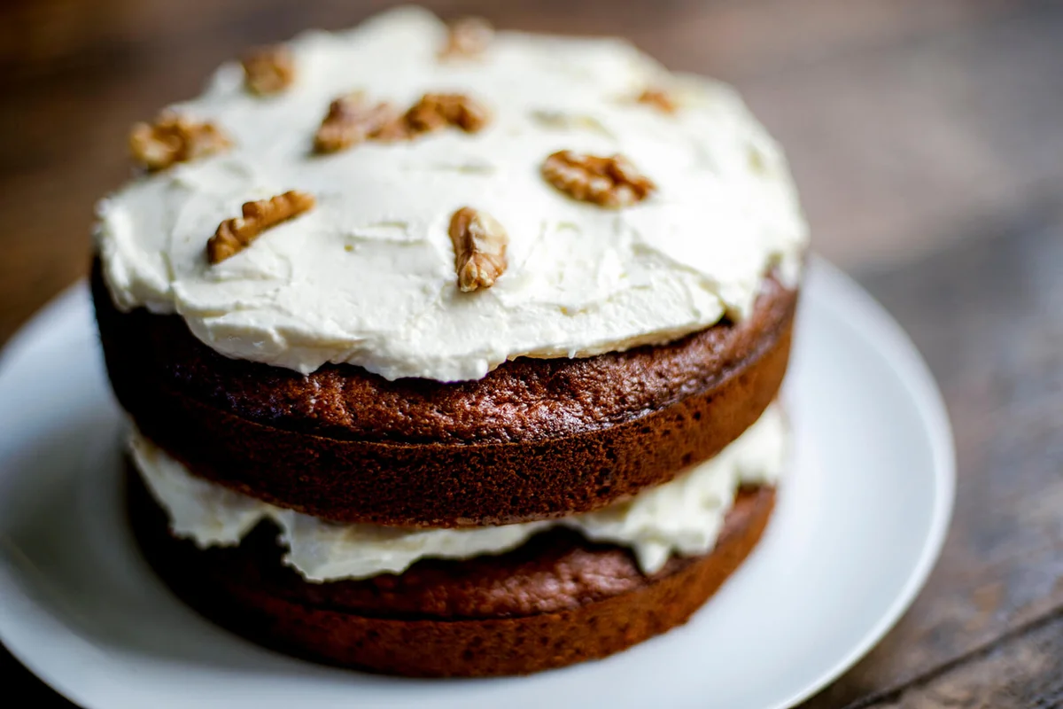 Carrot and walnut cake with cream cheese frosting