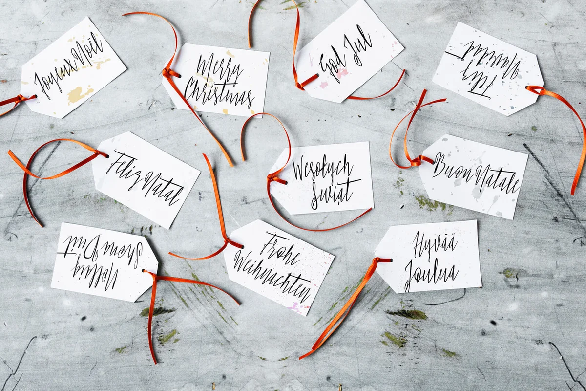 Merry Christmas wrote in several languages