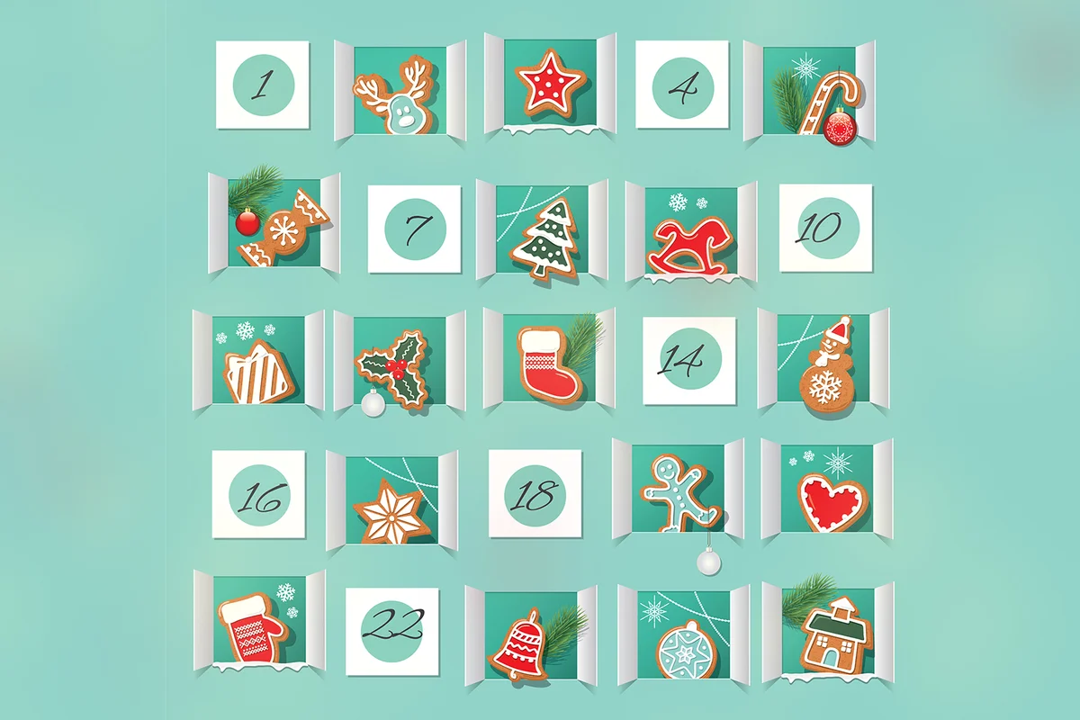 Advent calendar, decorated wirh gingerbread cookies