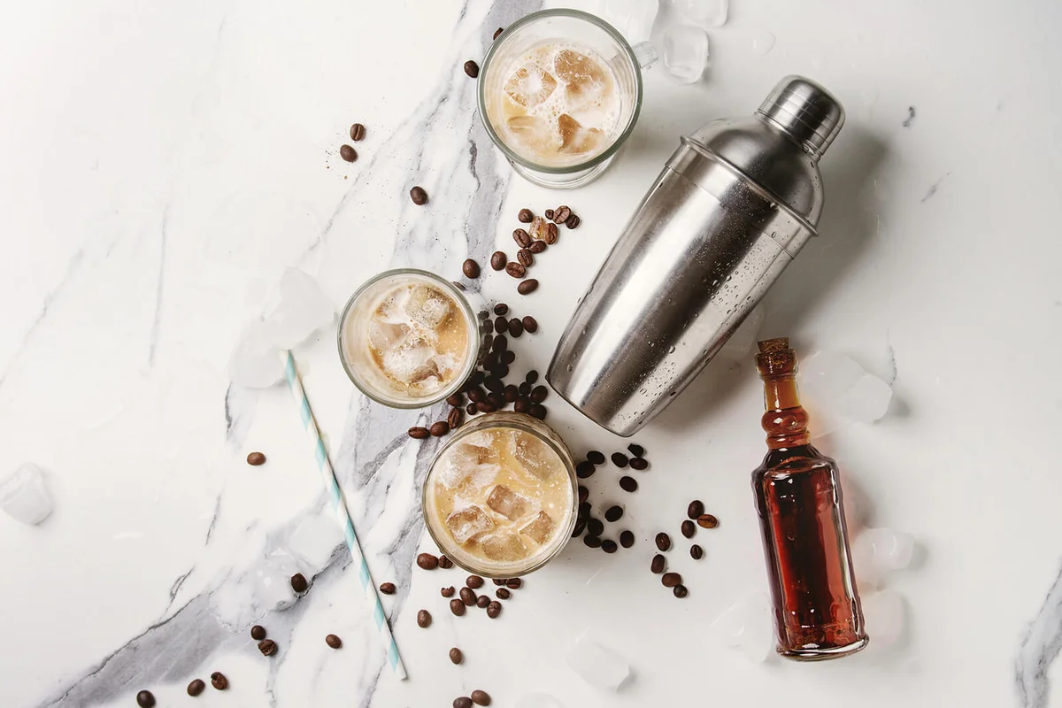 Iced coffee cocktail or frappe with ice cubes