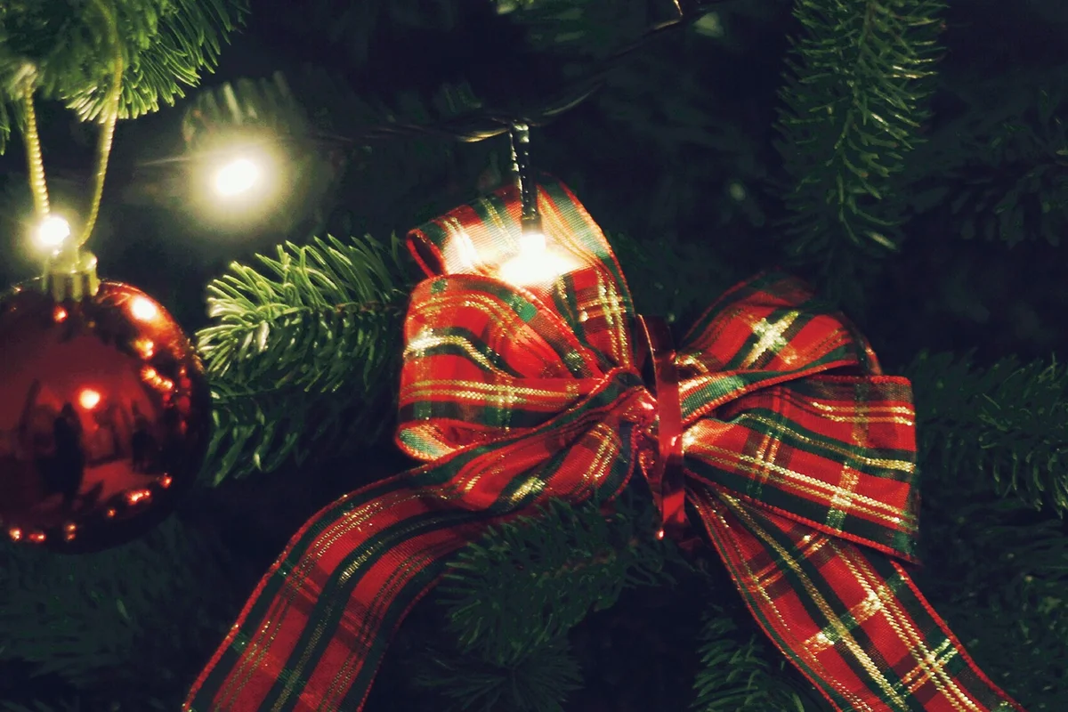 Plaid ribbon in Christmas tree