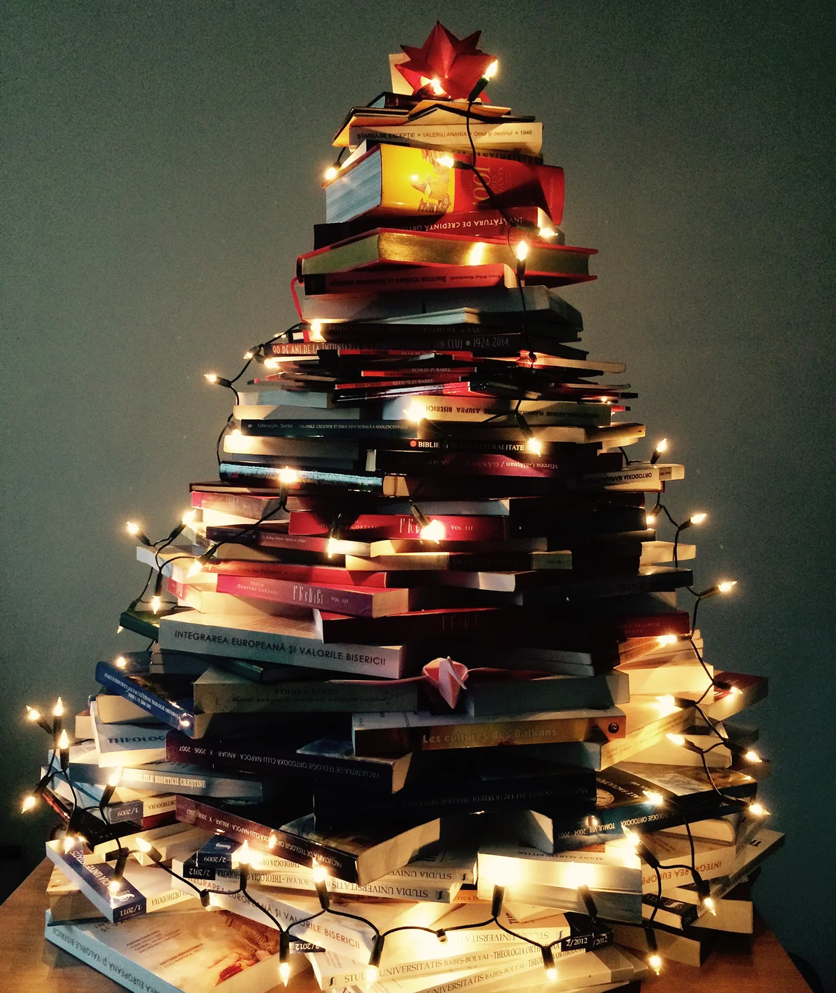Illuminated Christmas Lights On Books