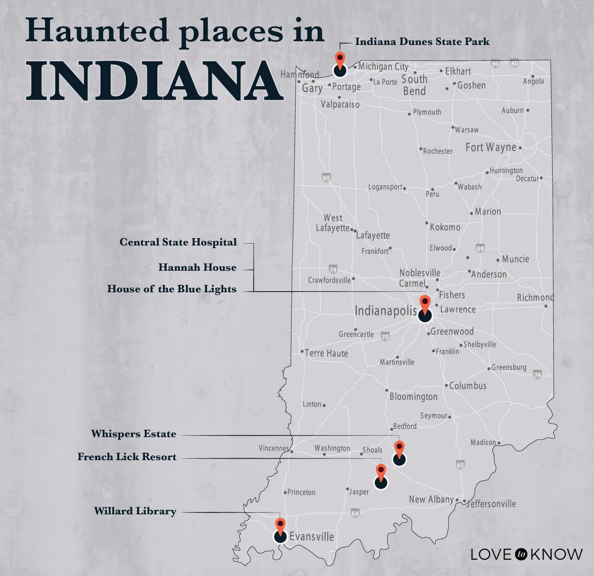 Map of Haunted Places in Indiana