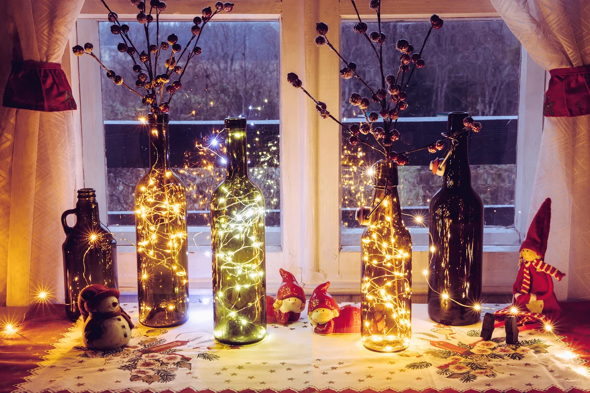 Cute and warm Christmas decoration set with wine bottle