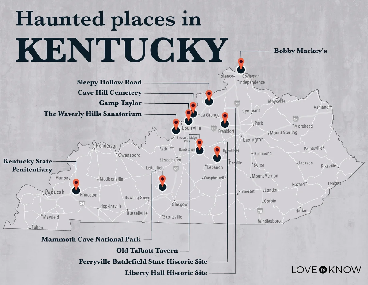 Map of Haunted Places in Kentucky