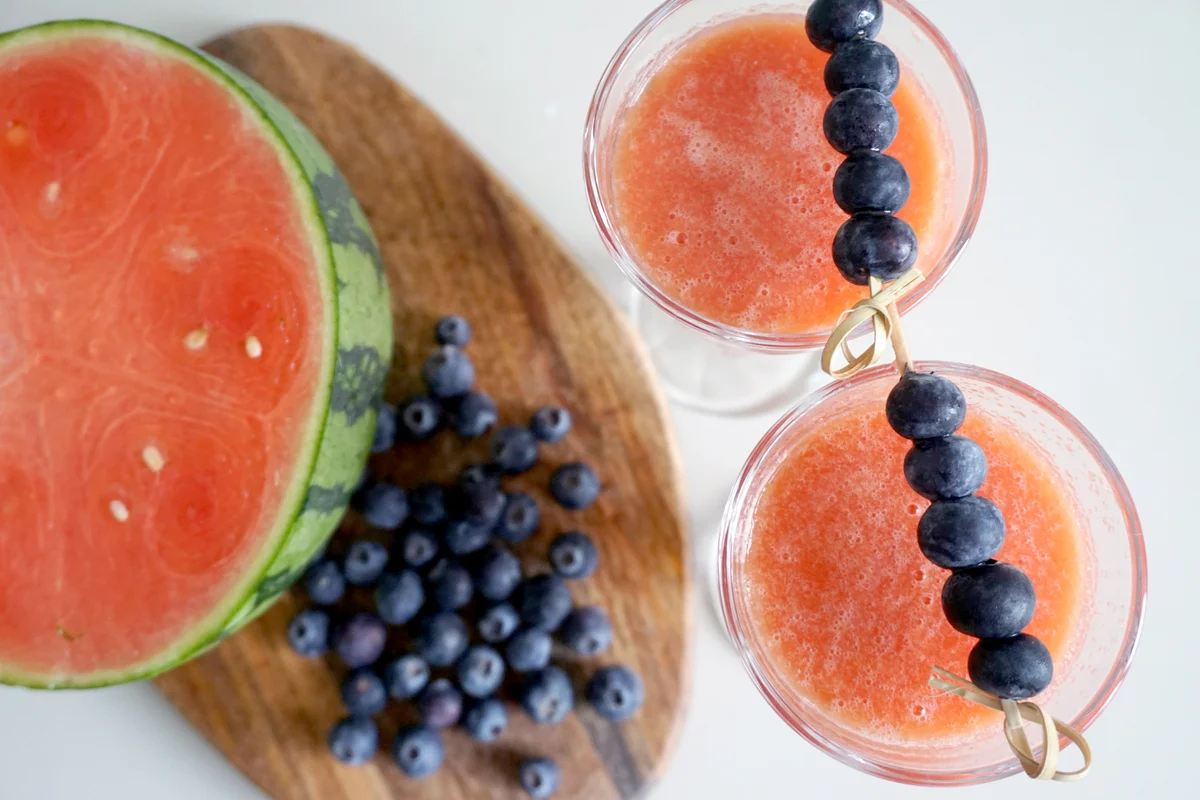 Watermelon and blueberries on table