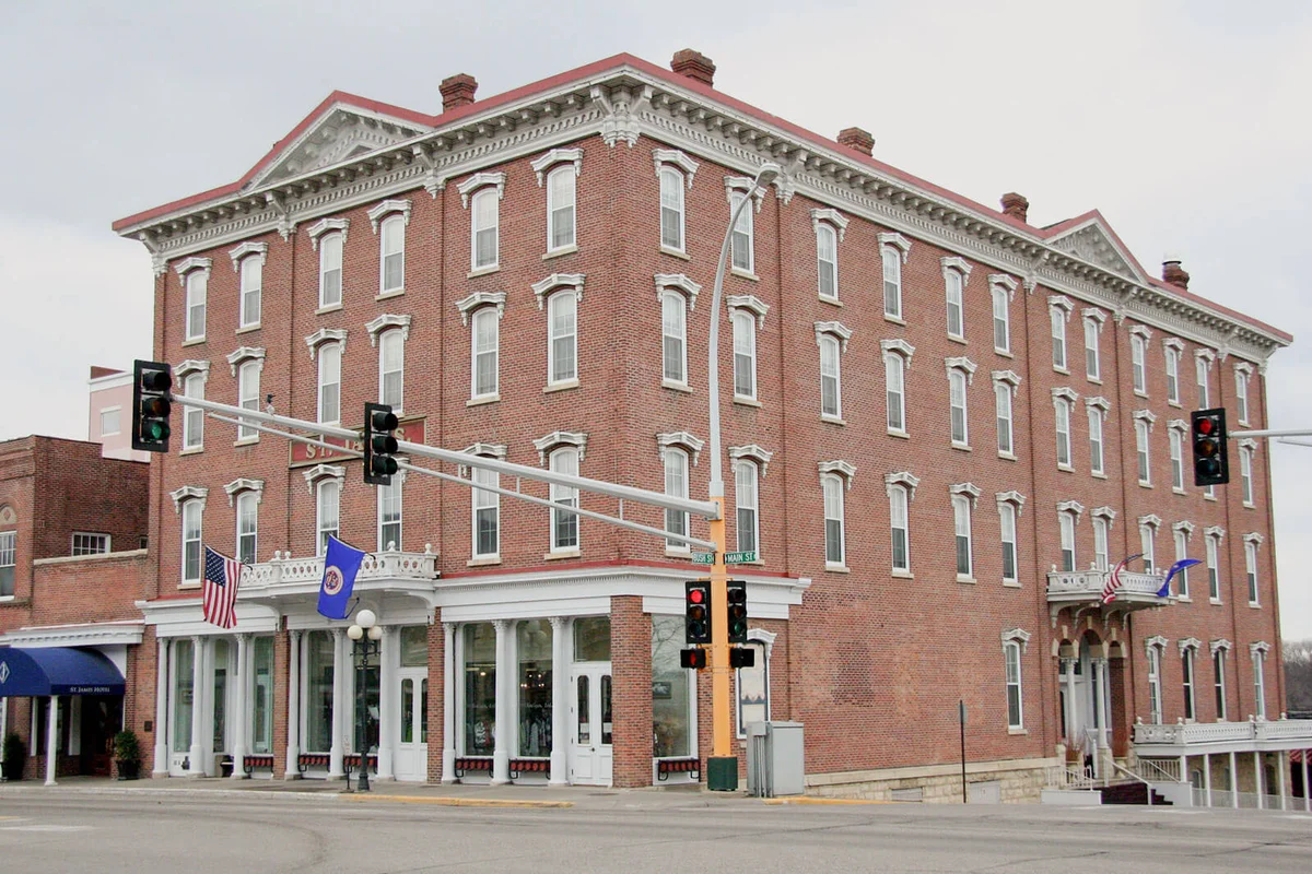 St. James Hotel, seen from the intersection of Bush and Main Streets in Red Wing, Minnesota