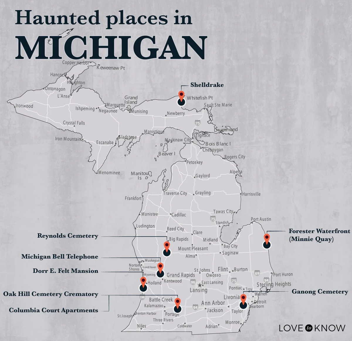 Map of Haunted Places in Michigan