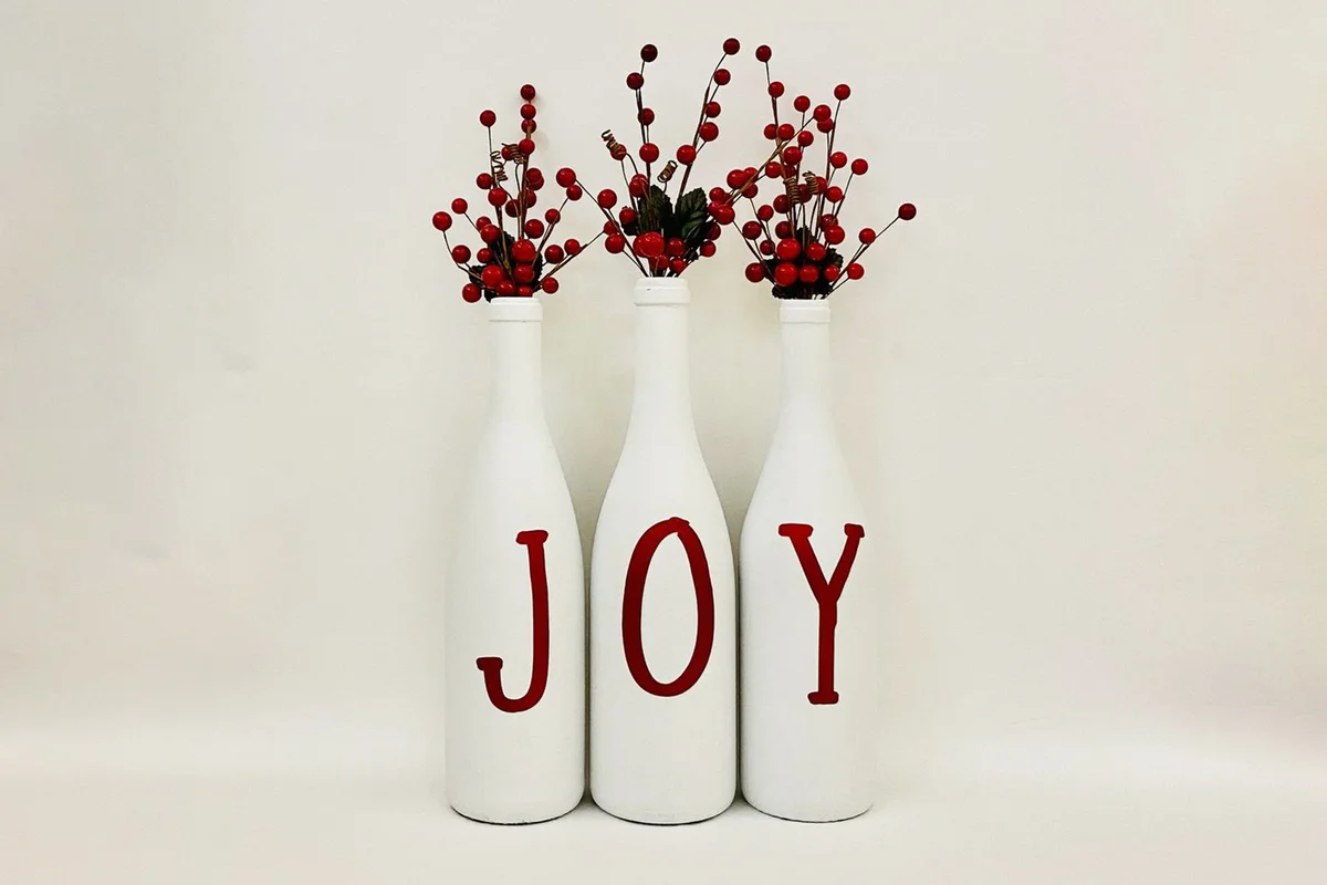 Chalky White Wine Bottle Decor - Joy
