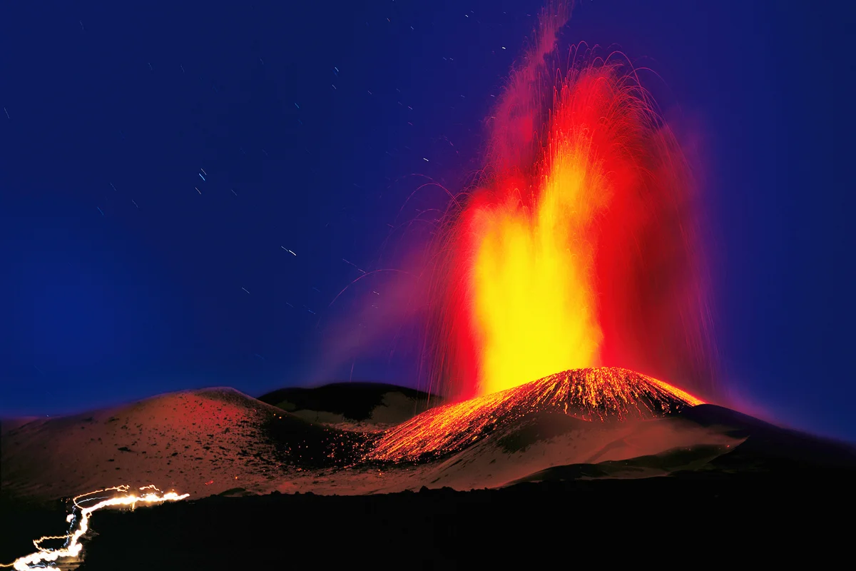 Italy, Sicily, Mount Etna erupting