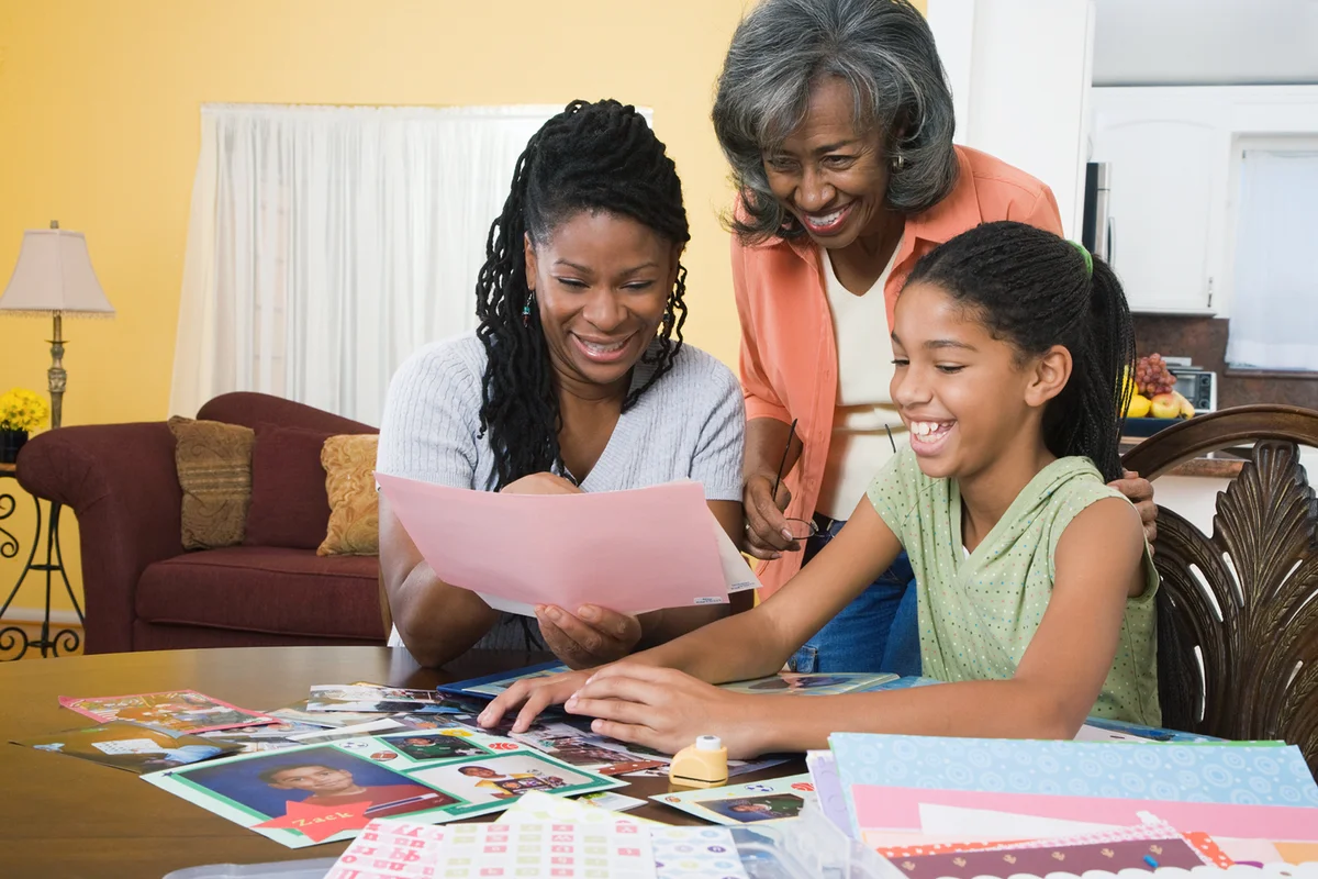 family making scrapbook together