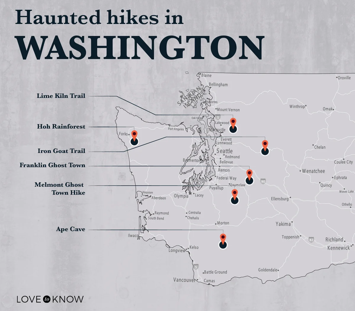 Map of Haunted Hikes in Washington