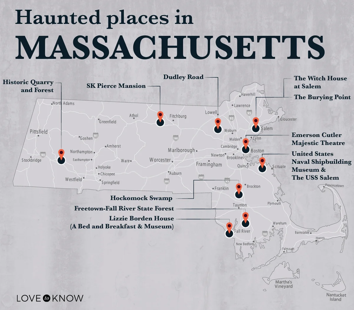 Map of Haunted Places in Massachusetts