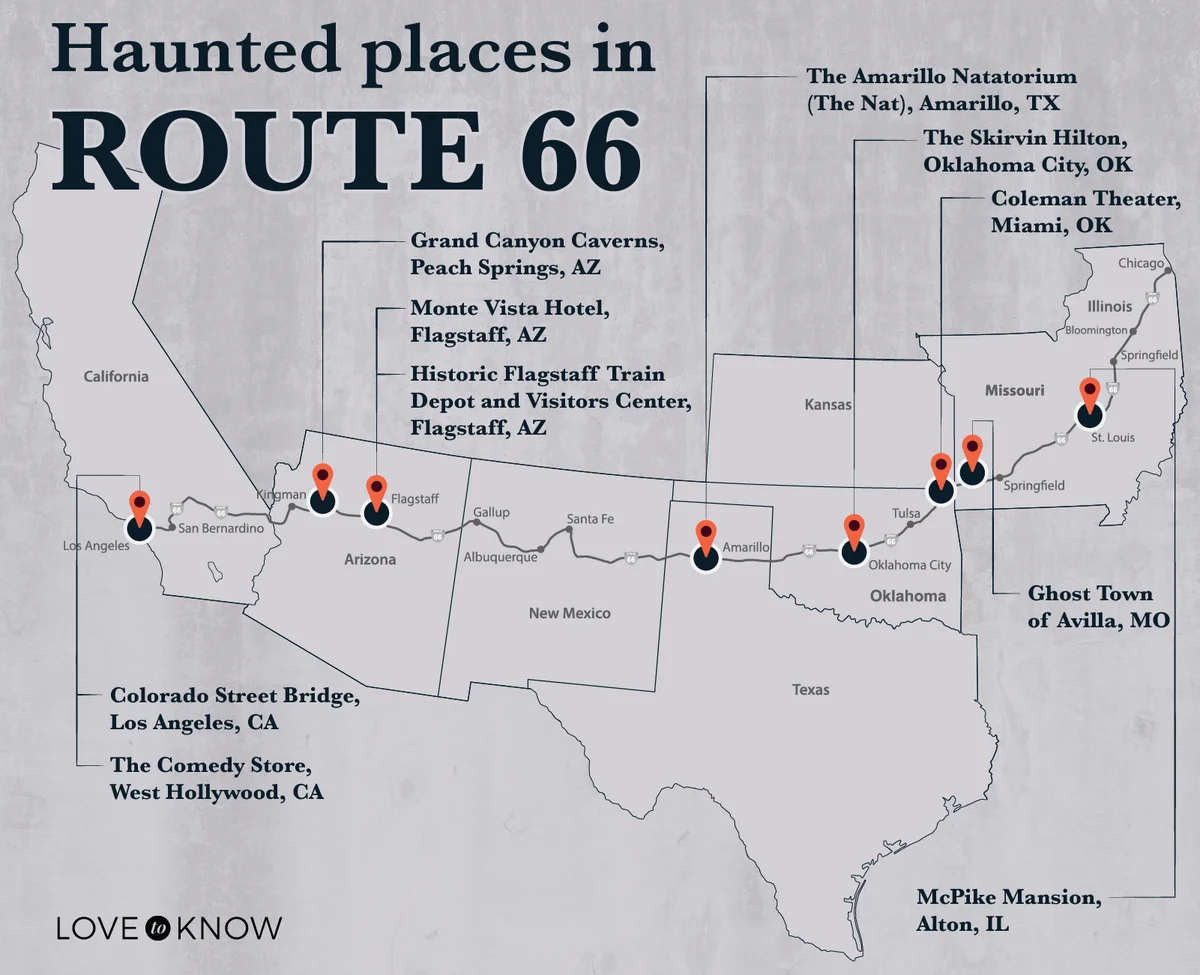 Map of Haunted Places in Route 66