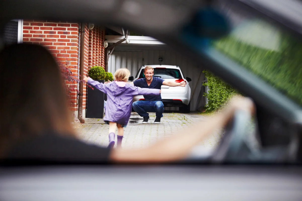 Girl excited to see daddy