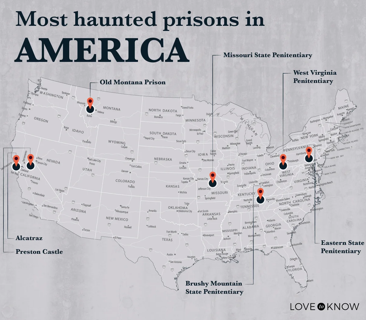 Map of Most Haunted Prisons in America