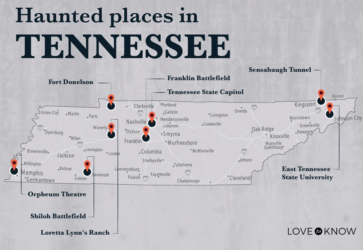 Map of Haunted Places in Tennessee
