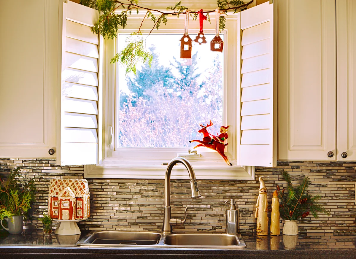 Kitchen window with Christmas decoration