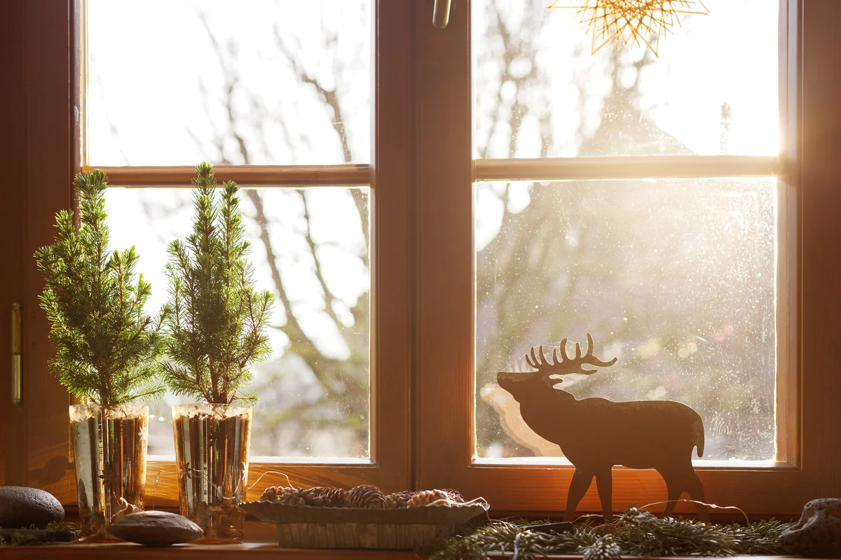 Winter scene, christmas decoration in window