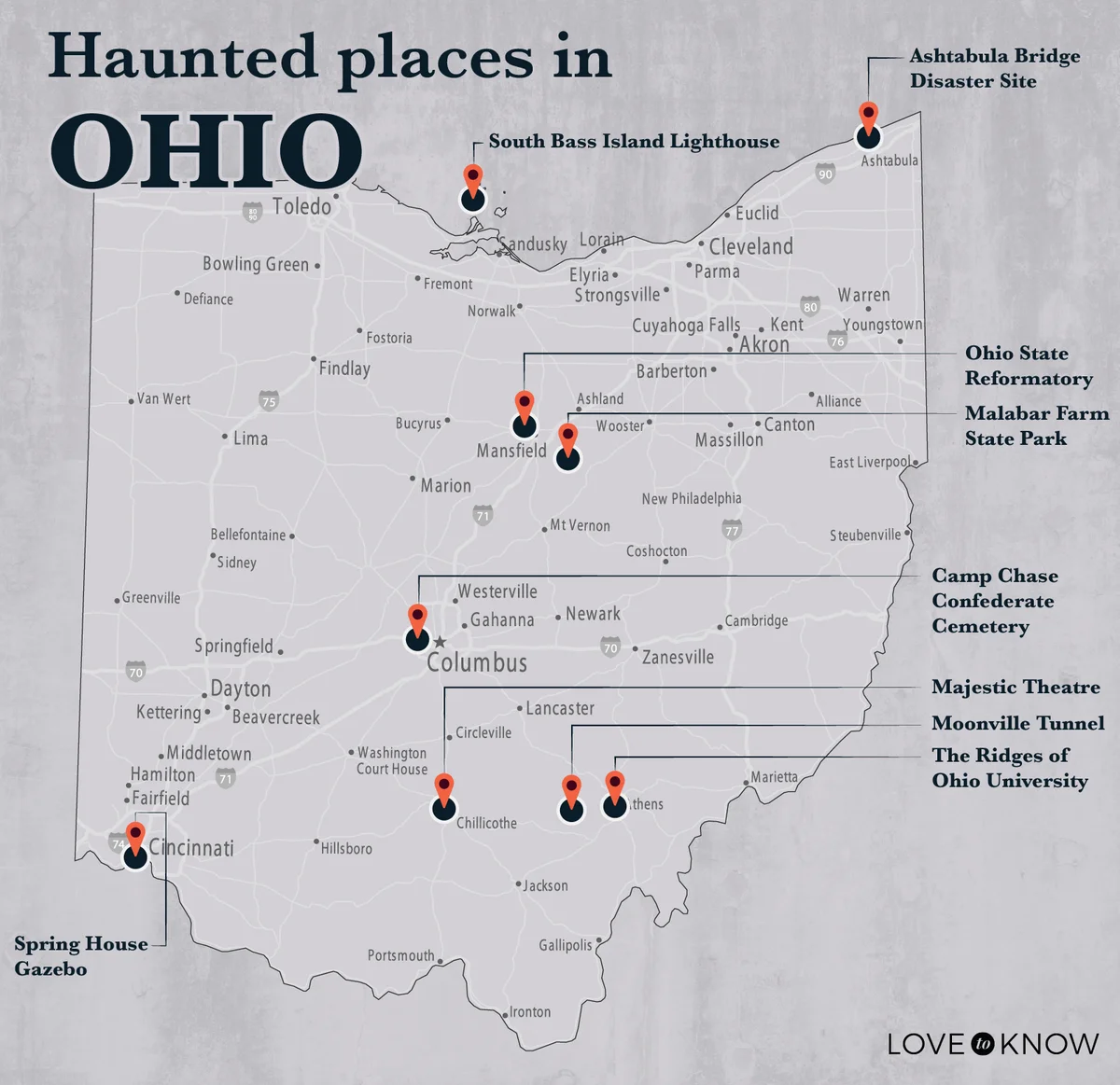 Map of Haunted Places in Ohio