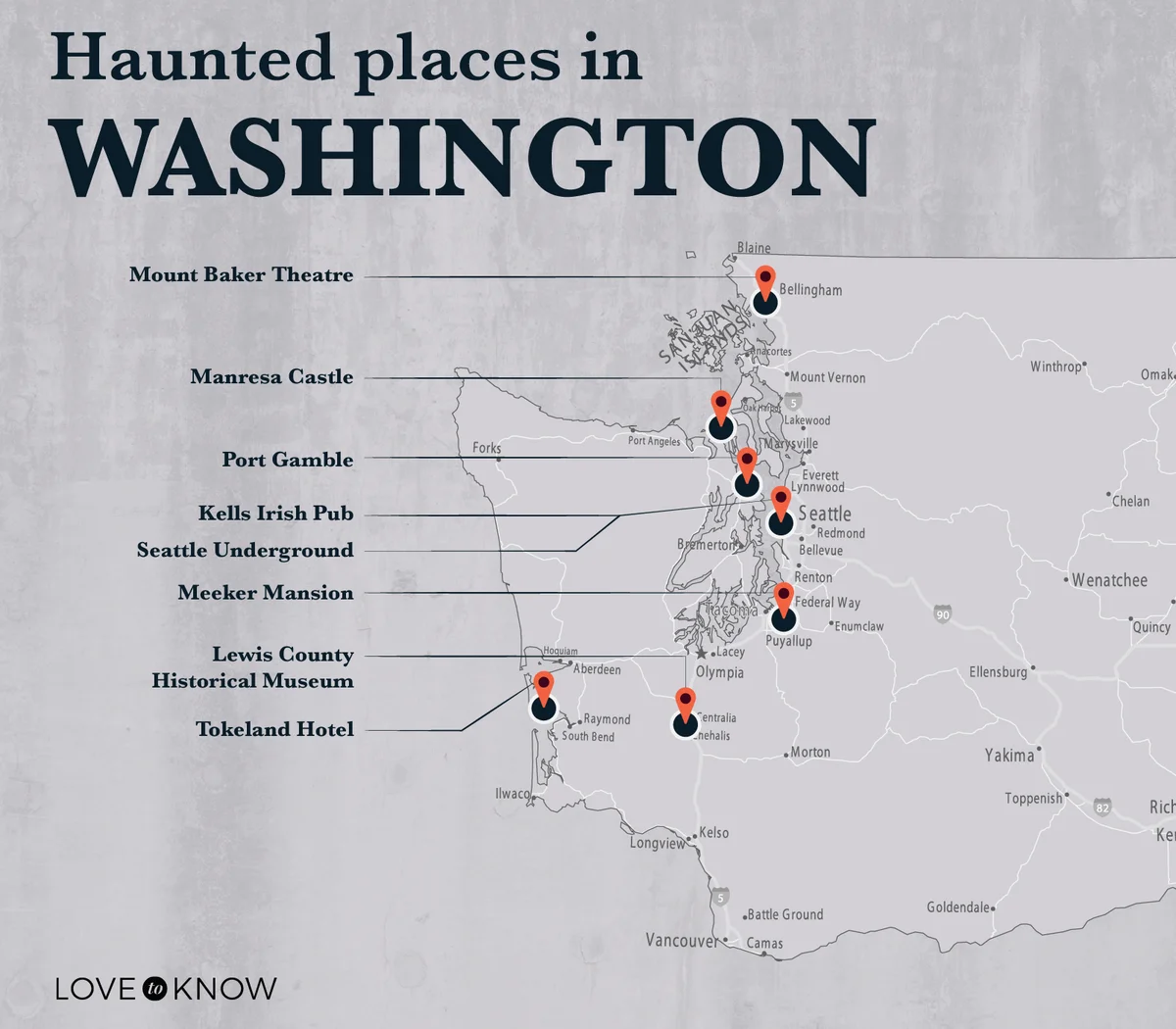 Map of Haunted Places in Washington