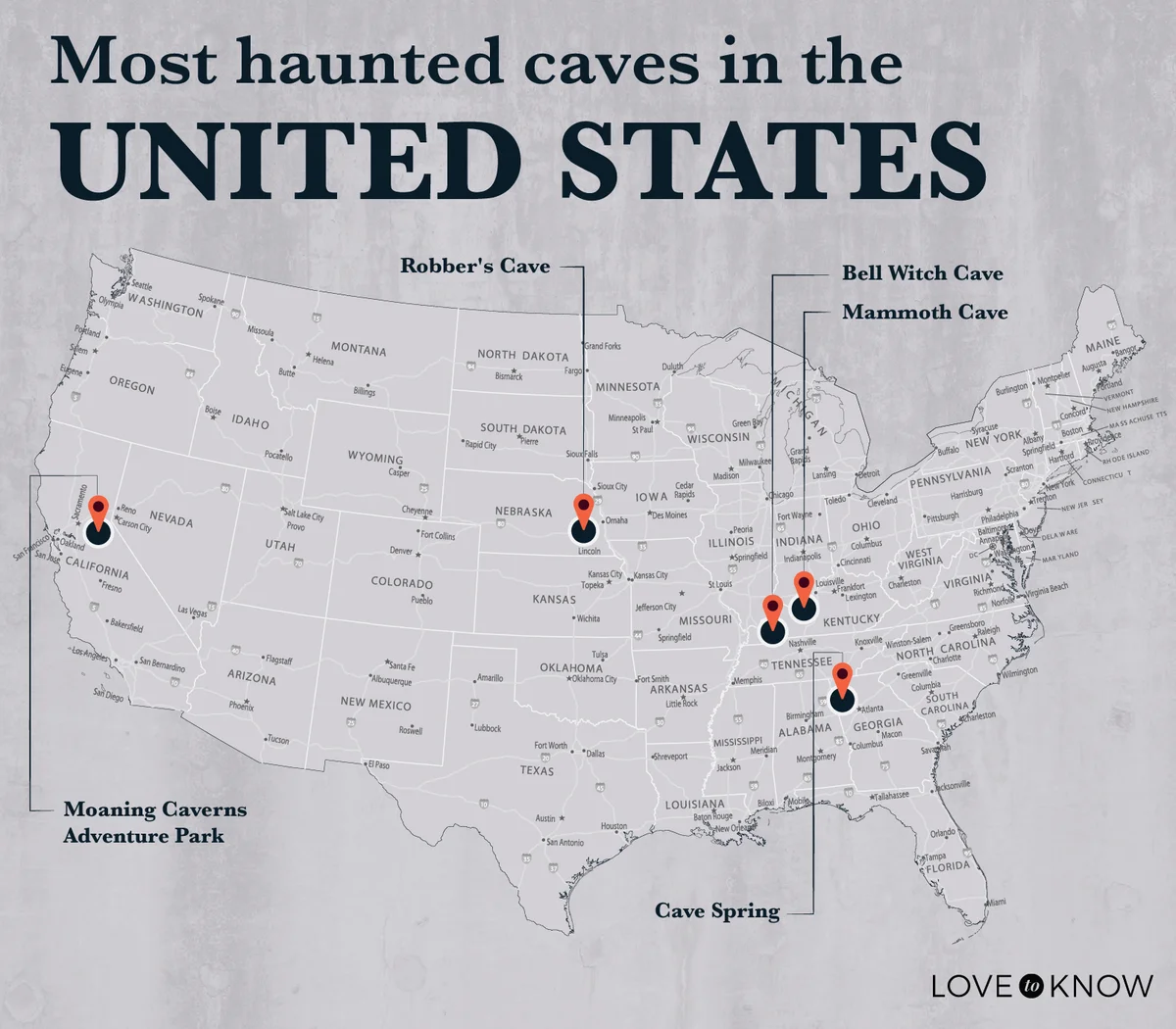 Map of Haunted Caves in the US