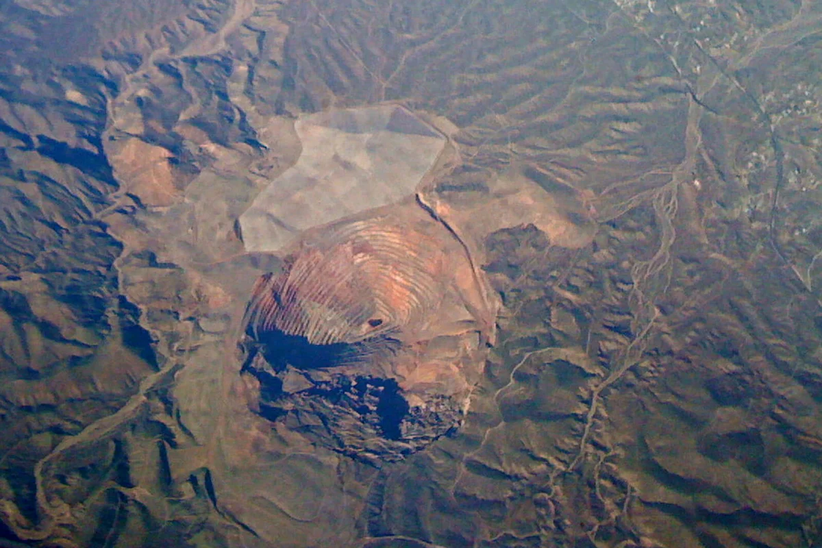San Manuel copper mine site. 2009 aerial photo of minesite after reclamation. The mine closed in 2003.