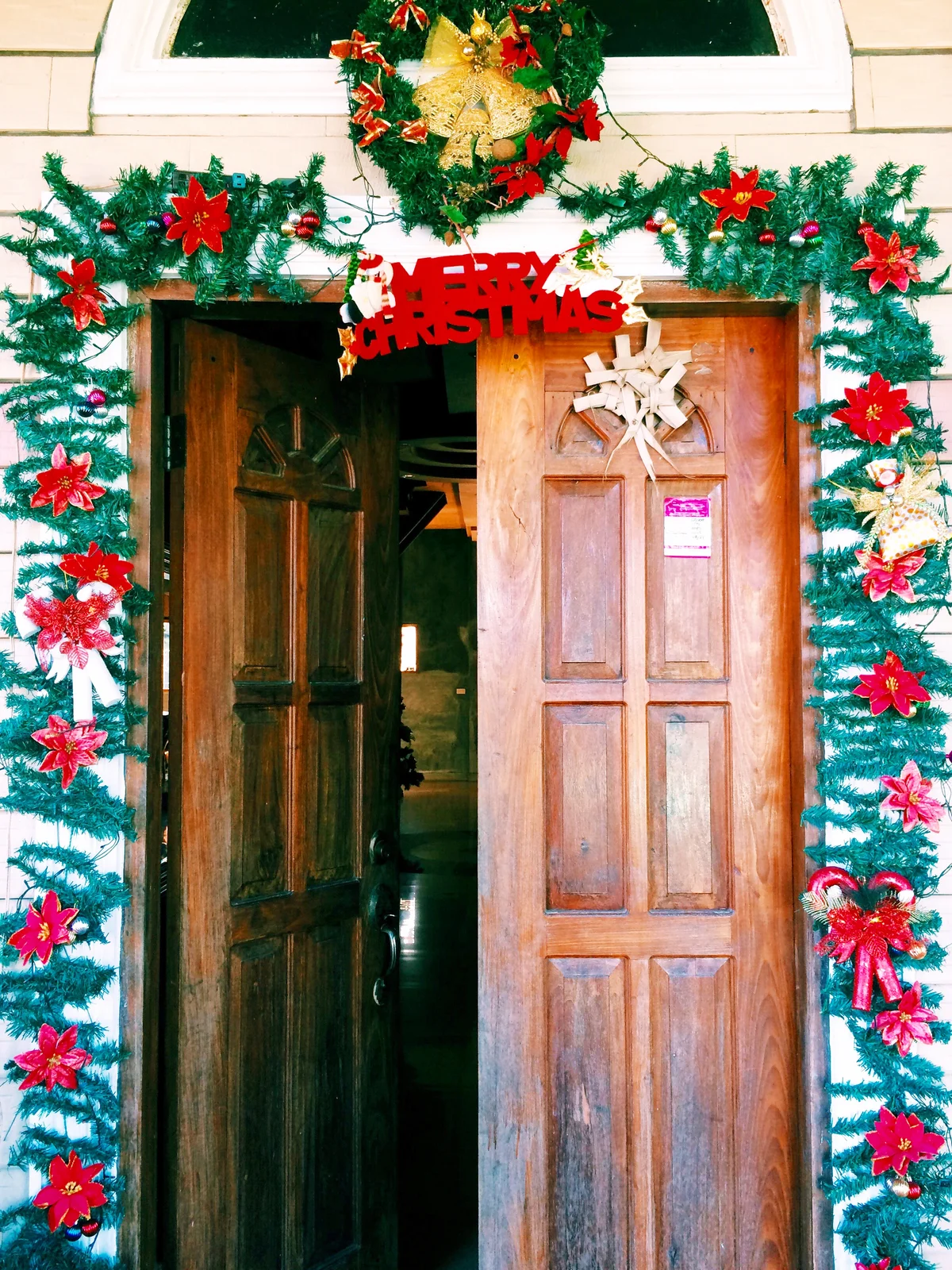 Christmas Decoration On Door Of House