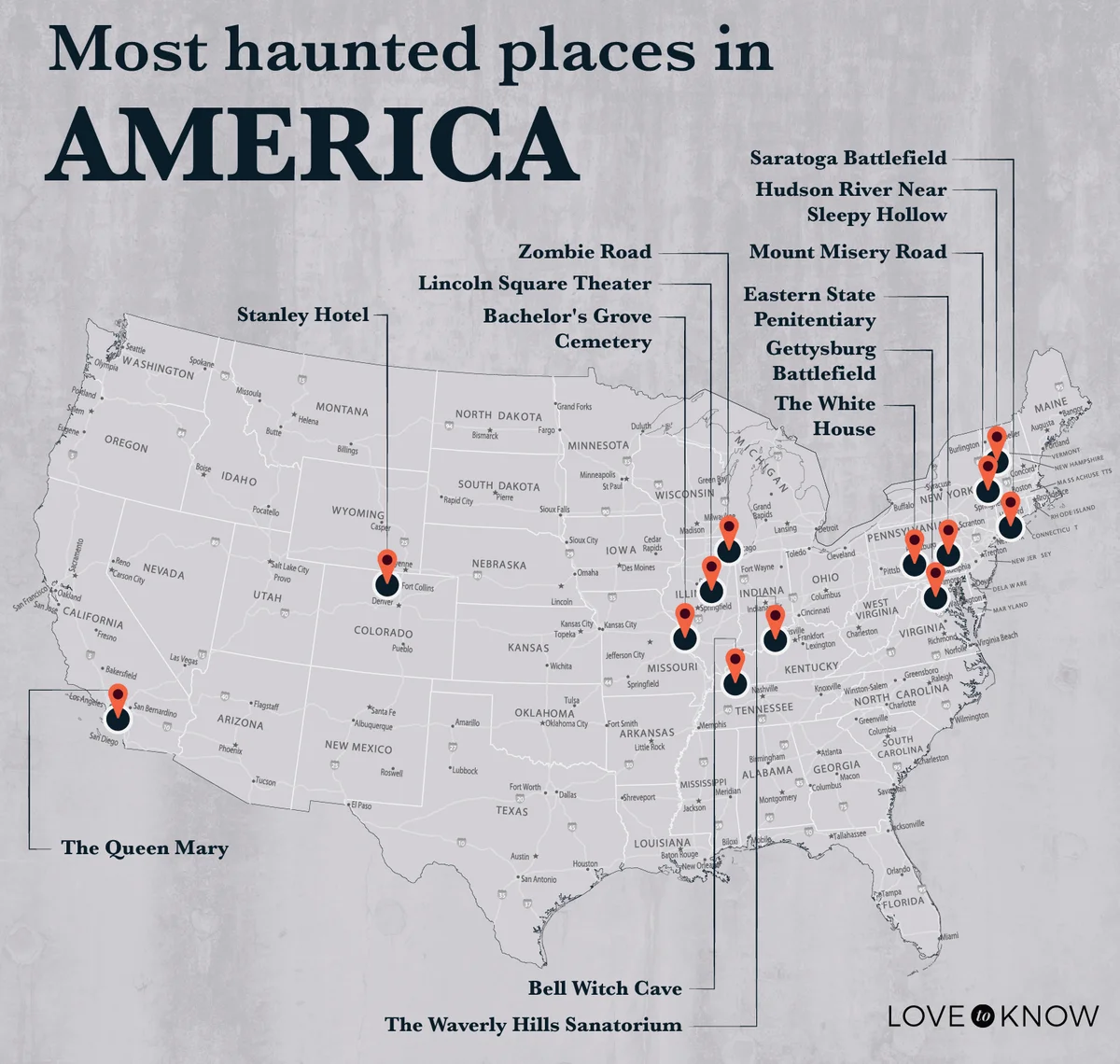 Map of Most Haunted Places in America