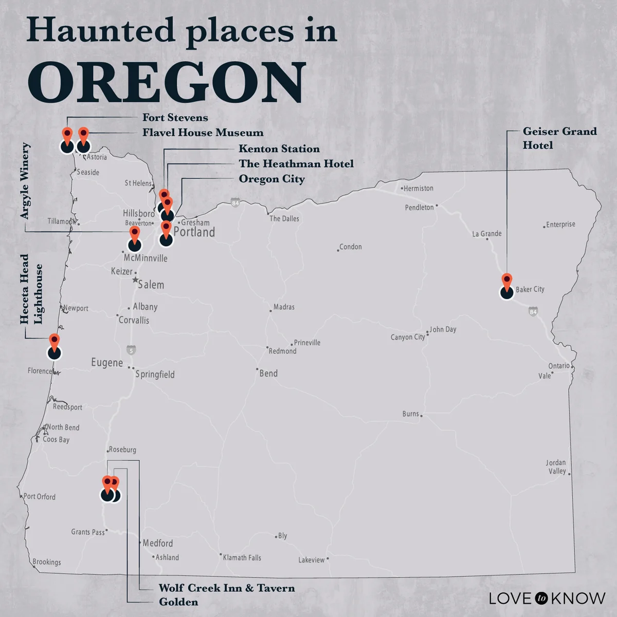Map of Most Haunted Places in Oregon