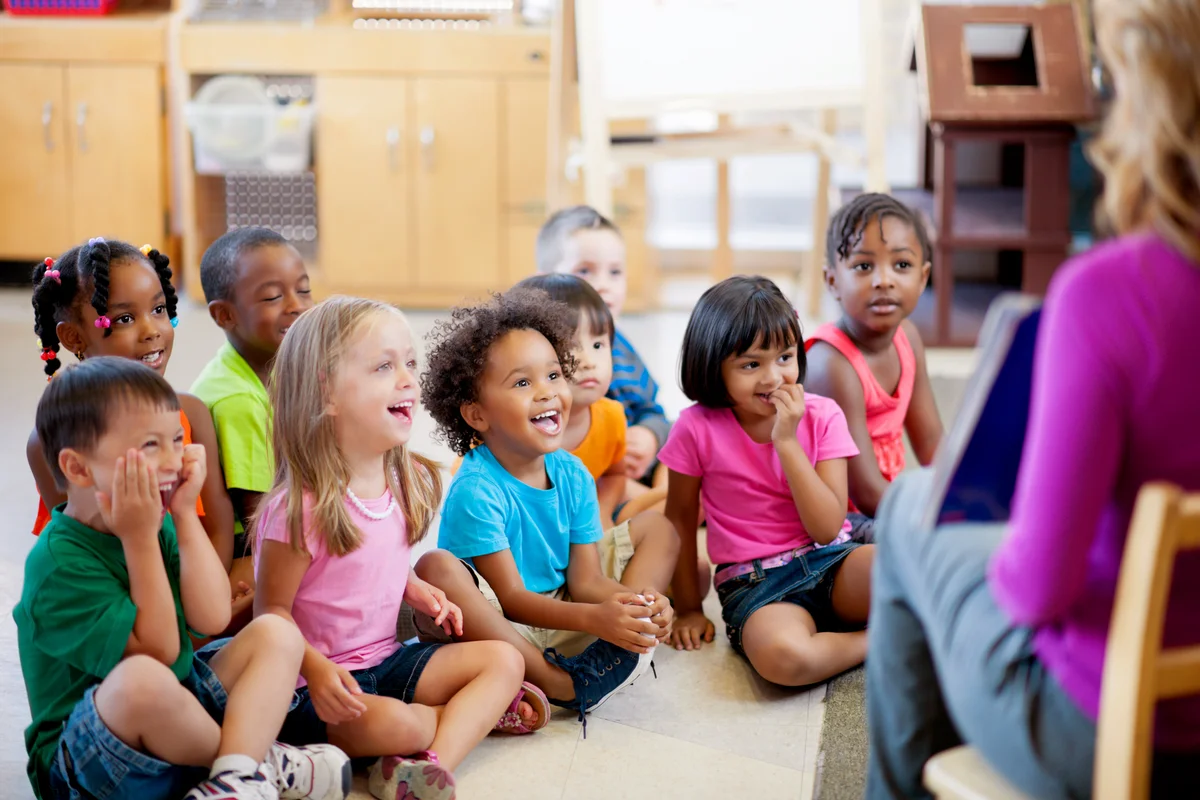 Preschool children in a classroom for story time