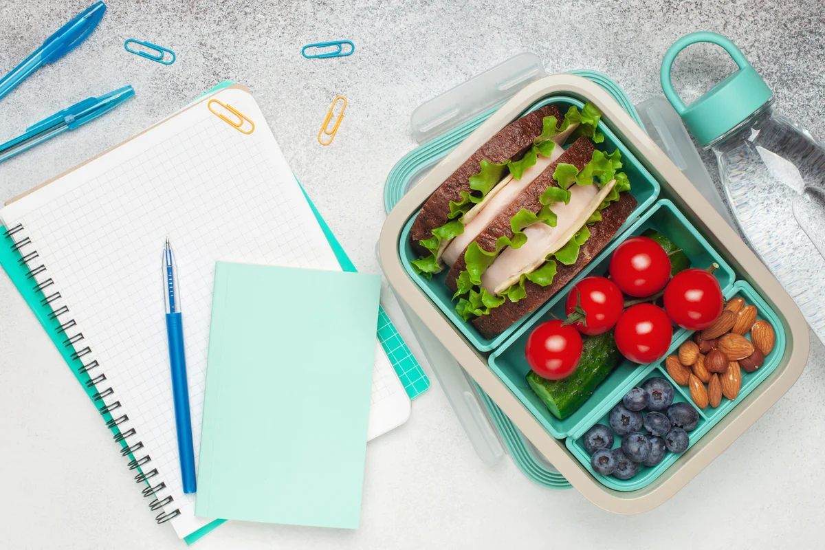 School supplies and lunch box