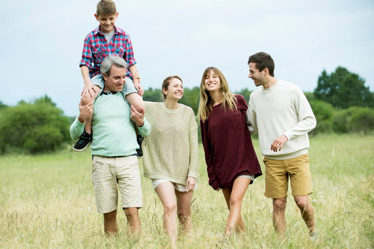 Family strolling together