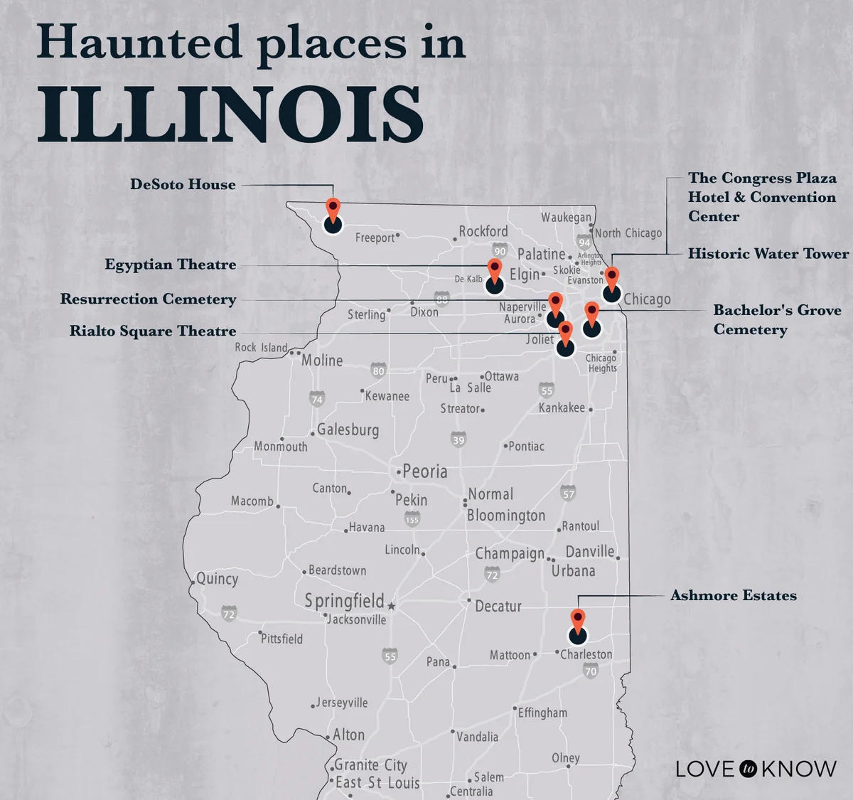 Map of Haunted Places in Illinois