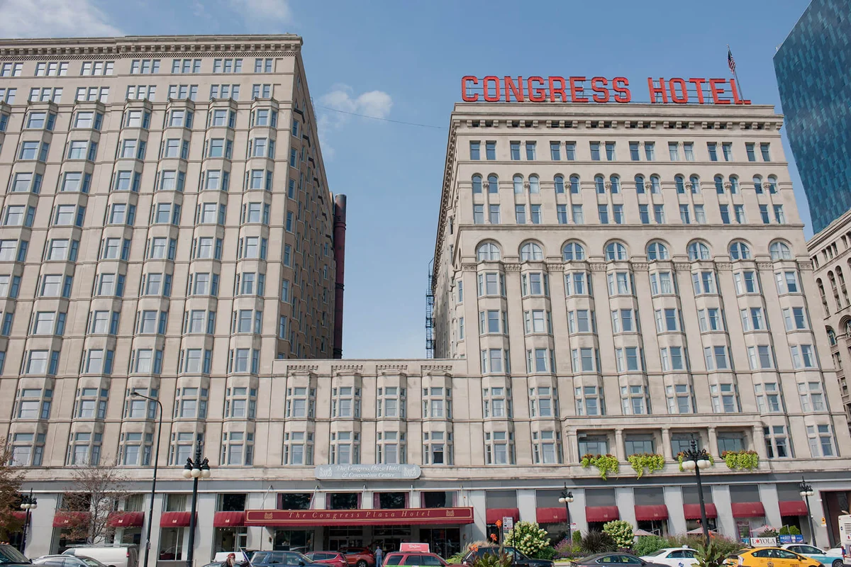 Illinois, Chicago, Congress Plaza Hotel, South Michigan Avenue, main lobby 'Most Haunted Hotel in Chicago' | Getty Editorial Use
