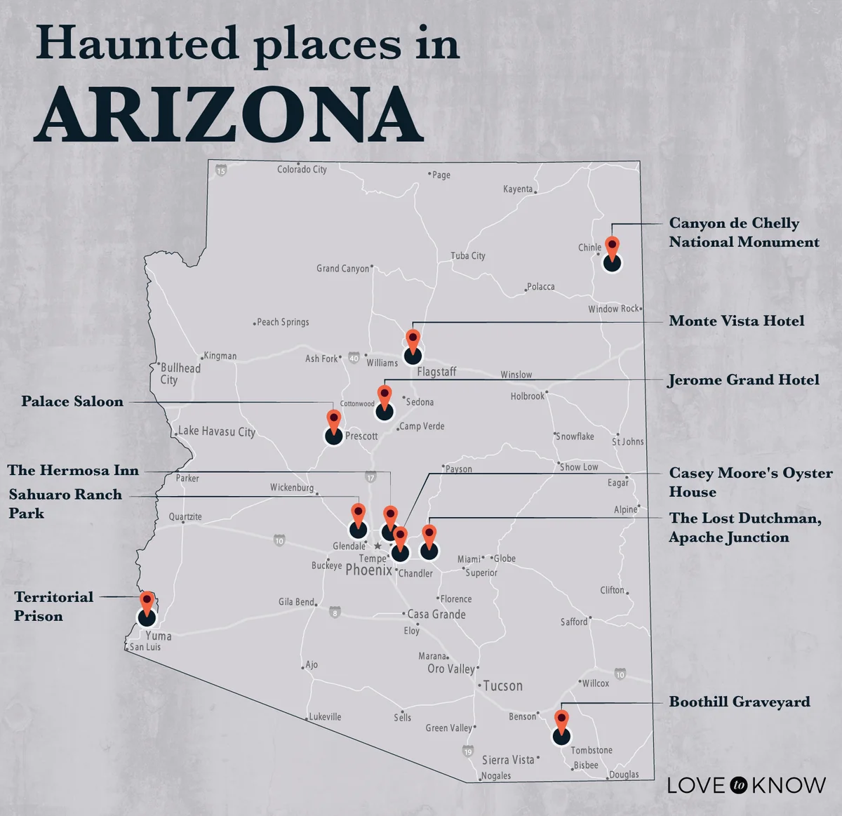 Map of Most Haunted Places in Arizona
