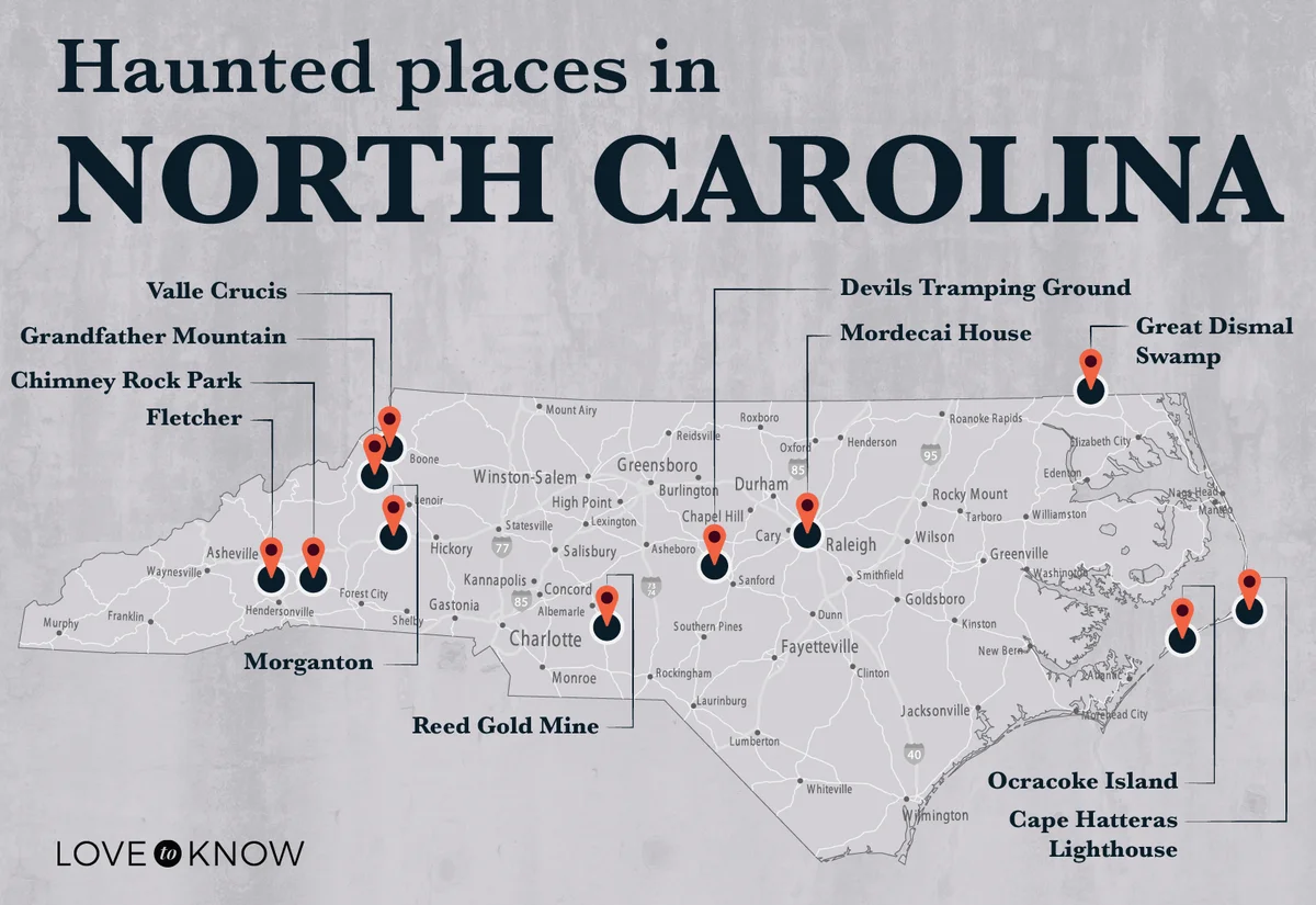 Map of Haunted Places in North Carolina