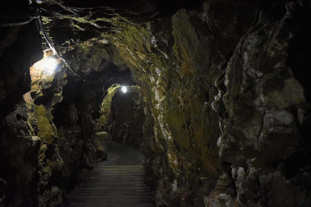 Inside an underground mine at the Reed Gold Mine