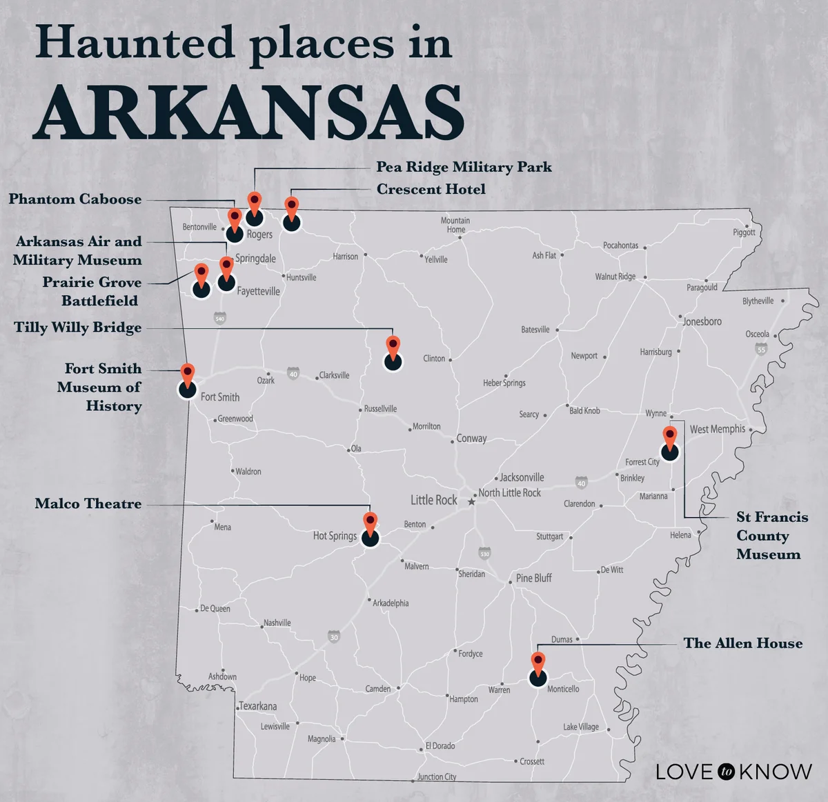 Map of Haunted Places in Arkansas