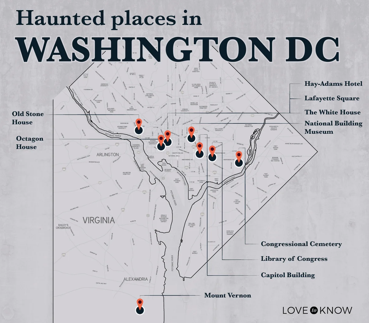 Map of Haunted Places in Washington DC