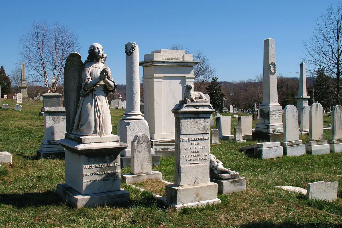 Sculptural grave markers at Congressional Cemetery