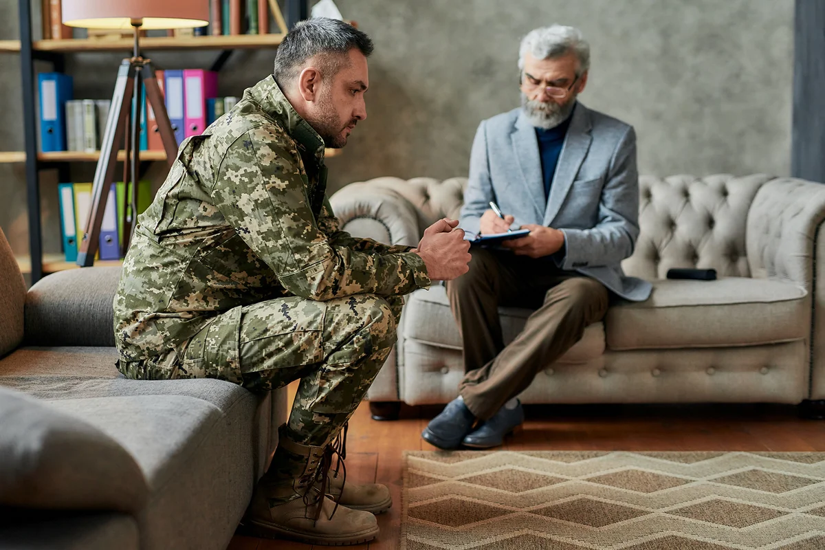 Military man during therapy session