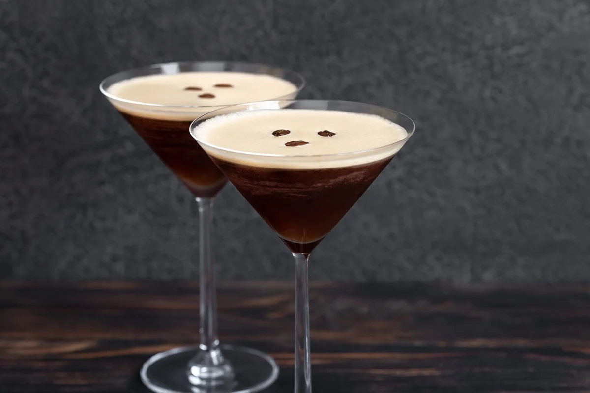 Espresso Martini cocktails garnished with coffee beans