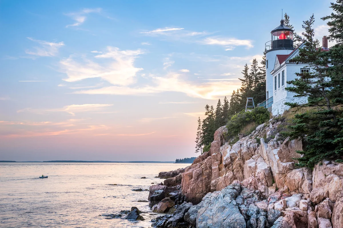 Scenic view of sea against sky during sunset,Bass Harbor Head Lighthouse