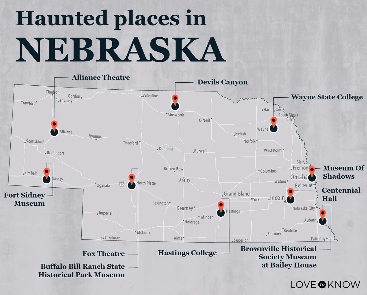 Map of Haunted Places in Nebraska