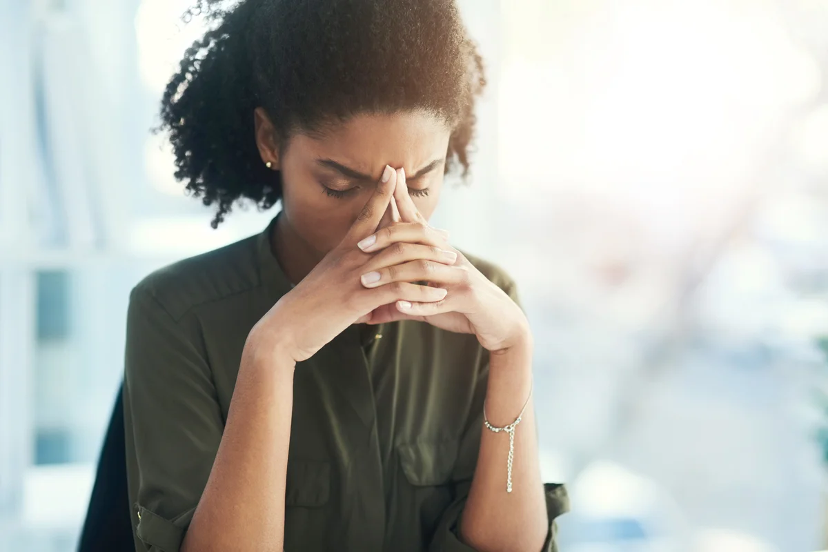 Woman looking overly stressed