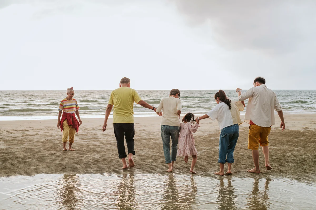 Happiness moment of family at the beach-