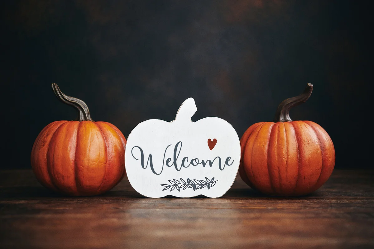 vibrant pumpkins and holiday message