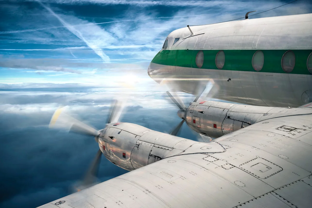 Old airplane in flight
