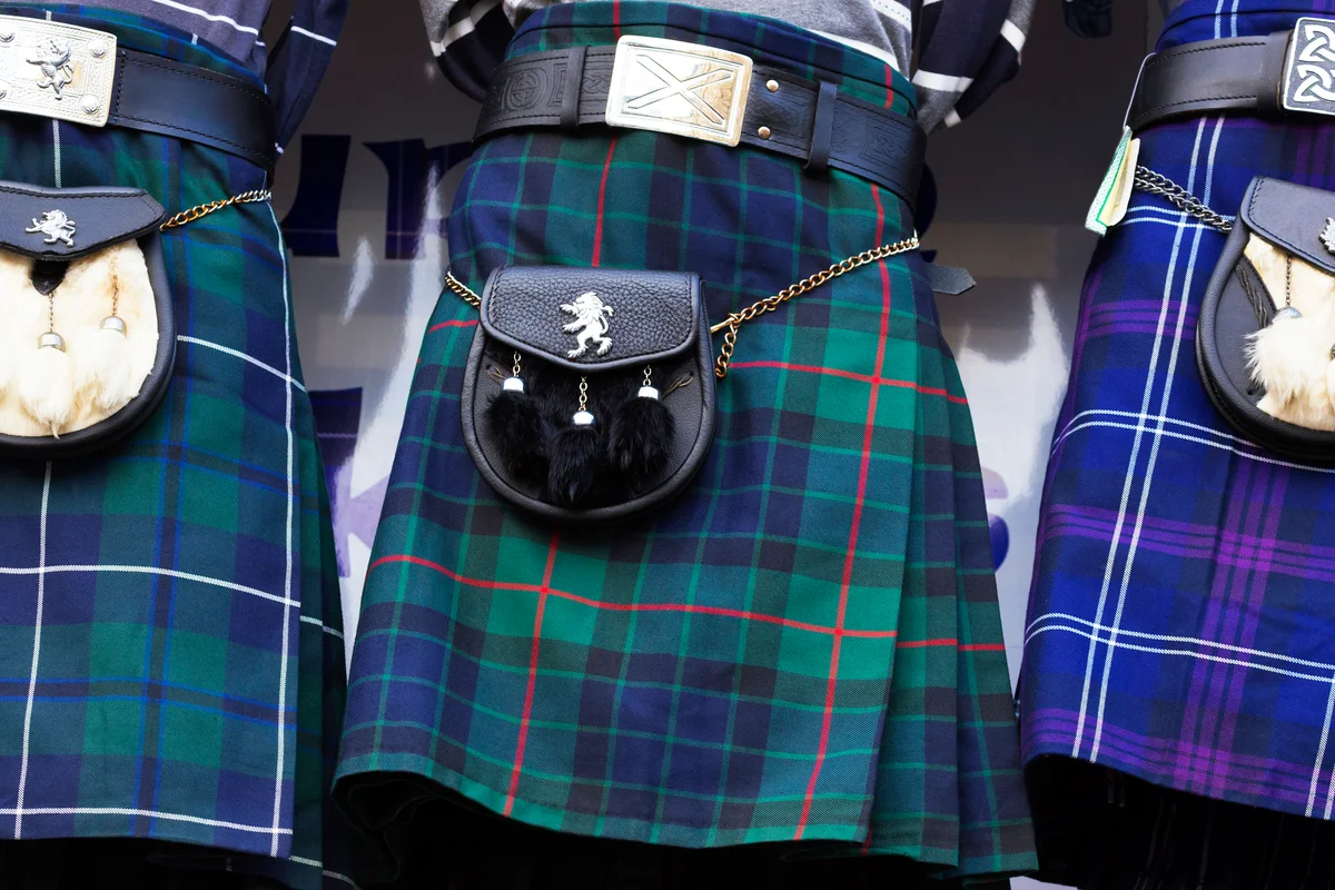 Scottish tartan kilts and sporrans